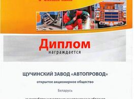 Диплом За разработку и внедрение инновационных образцов электротехнической продукции мирового уровня