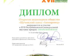 Диплом За участие в XVII Республиканской универсальной выставке-ярмарке "Еврорегион Неман"