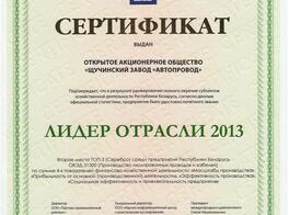 Сертификат "лидер отрасли 2013"